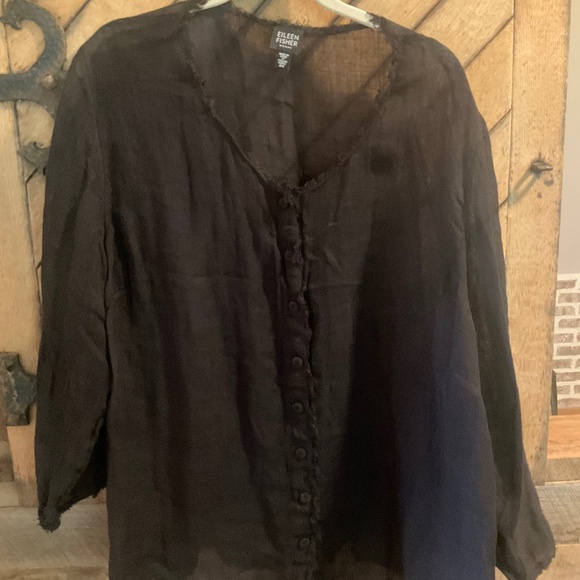 Eileen Fisher semi Sheer Tunic 100% Linen 2x Excellent condition Black - Picture 1 of 6